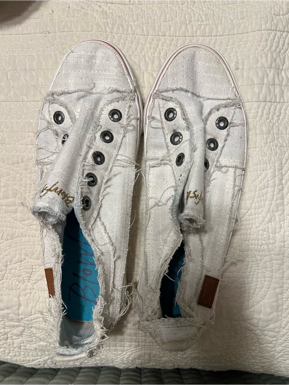 Malibu Frayed Slip-On Sneakers in White with Tan Accents